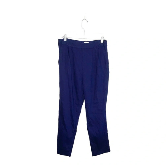 Leith Navy Blue Linen Blend High Rise Relaxed Fit Cropped Pants Large Women’s - Picture 14 of 14